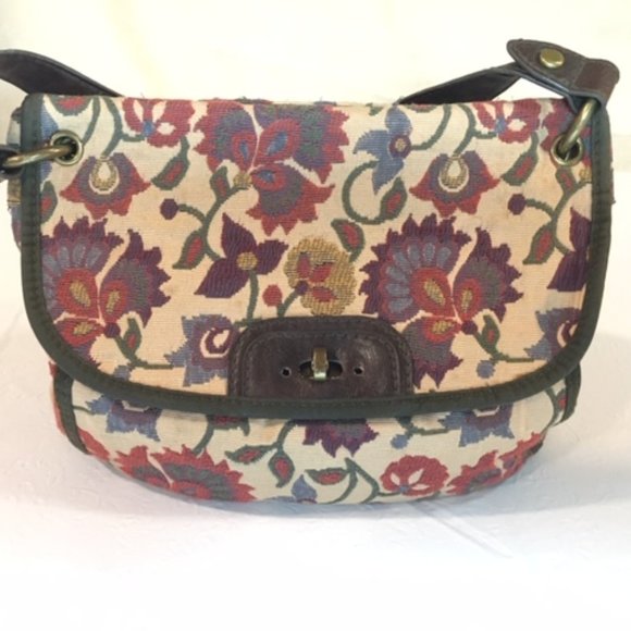FOSSIL Vintage-Styled Embroidered Fabric Saddle Shoulder Bag 14"x11" - Picture 1 of 16